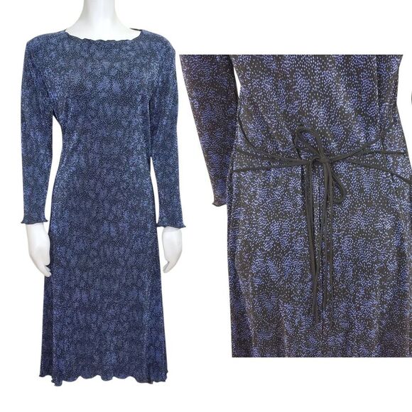 VTG Y2k Fairy Whimsigoth Ruffle Midi Dress Size 12 M/L Lettuce Hem Micro Pleats - Picture 1 of 15